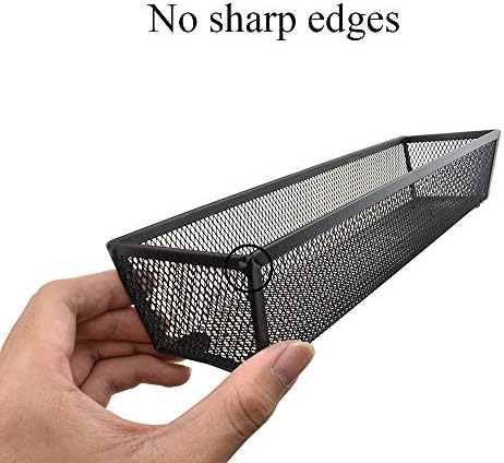 HAHIYO Stackable Mesh Tray Cup 12 x 3 x 2 inches Sturdy Container for Desk Drawer Organizer Collection for Home Office School kitchen Soft Foam Feet No Sharp Edges 2 Pack Black - Image 6