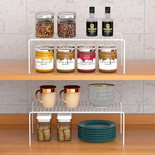 Kitchen Cabinet Shelf Organizer Set of 4, Medium (13 x 9.4 inch) Metal Wire Pantry Storage Shelves, Dish Plate Racks for Cabinets, Freezer, Counter, Cupboard Organizers and Storage, White - Image 2