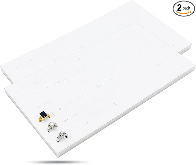 TheDisplayGuys For Your Modern Living 2-Pack 72-Ring Holders Leatherette Foam Padding Jewelry Inserts - Tray/Case Liners - Retail Display, Storage (White) by The Display Guys