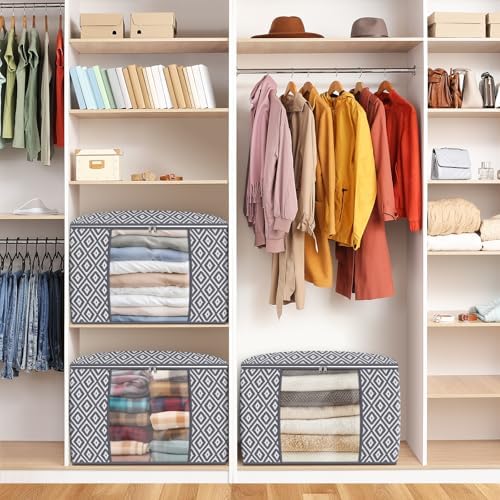 100L 3 Pack Storage Bags, Foldable Clothes Bins with Clear Window, Gray - Image 6