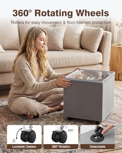 HOUSE AGAIN 2 Pack Shoe Organizer for Closet, Shoe Storage Organizer with Wheels, Foldable Shoe Storage Box with Adjustable Dividers and Clear Cover, Reinforced Handles, Fits up to 16-32 Pairs, Gray - Image 4