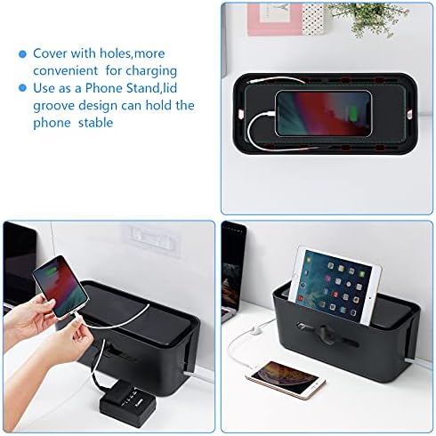 Cable Management Box,Cord Organizer for Home Office Cable Wire Hide,Black - Image 4