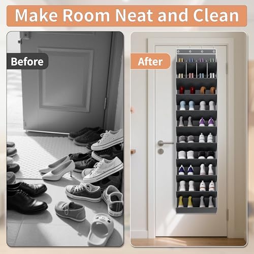 KYEVIS 10-Tier Large Size Over the Door Shoe Organizer, 20 Pairs Hanging Shoe Rack for Closet with Deep Pockets, Space-Saving Storage for Sneakers, Boots Heels (Grey) - Image 2