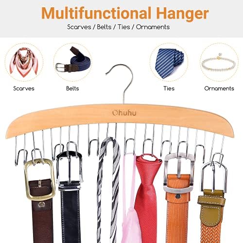 Ohuhu Belt Hanger 2-Pack 12 Hooks Wooden 360° Rotating Closet Organizer - Image 5