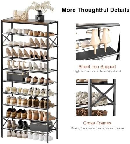 10 Tier Metal Shoe Rack with Wood Top, 30-40 Pairs - Image 6