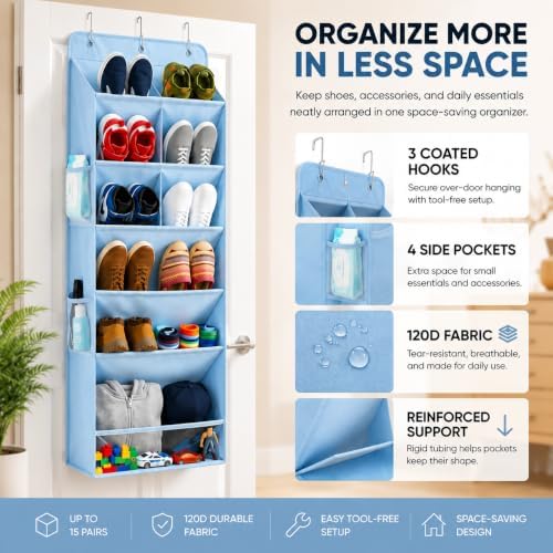 HOMELUX THEORY Hanging Shoe Organizer for Closet, 6-Tier, 120D, Light Gray - Image 2