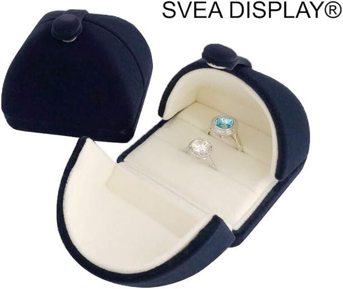 Blue Velvet Jewelry Box for Double Ring Gift Packaging Premium Grade for Wedding Band Engagement Ring (Jewelry is not included)