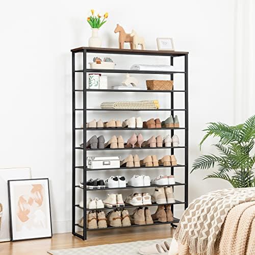 HOOBRO 10-Tier Shoe Rack for Entryway, 39.4" L Shoe Storage Organizer, Large Capacity Shoe Shelf for Closet, Front Door Entrance, Hallway, Holds 45-50 Pairs of Shoes, Rustic Brown BF171XJ01 - Image 5
