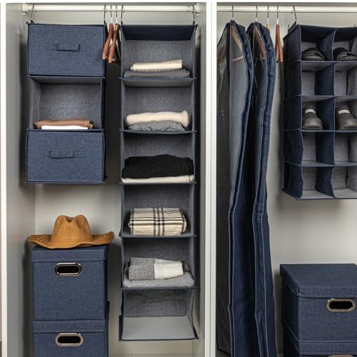 Household Essentials Hanging Cotton Blend Closet Organizer with 3 Storage Shelves, Denim - Image 6