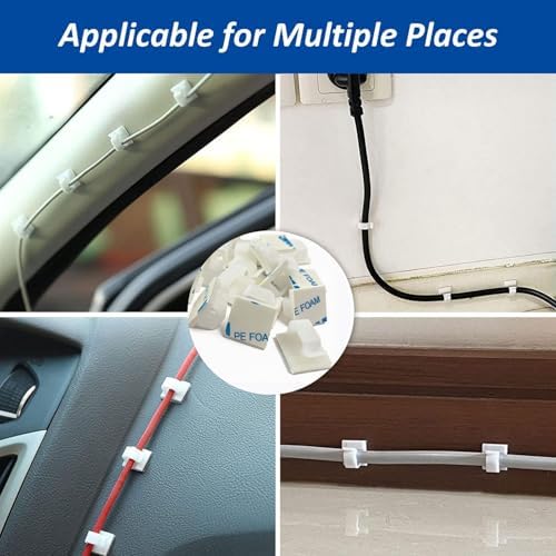 150 PCS Adhesive Cable Wire Clips Black, Outdoor Cable Management Wire Organizer Cord Holder for Under Desk, Car, Wall, TV PC Ethernet Cable (White) - Image 7