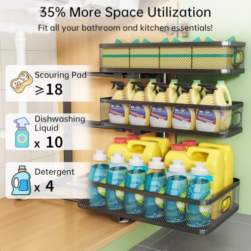 2-Pack 3-Tier Under Sink Organizer, Slide Out Cabinet Storage, Kitchen/Bath - Image 5