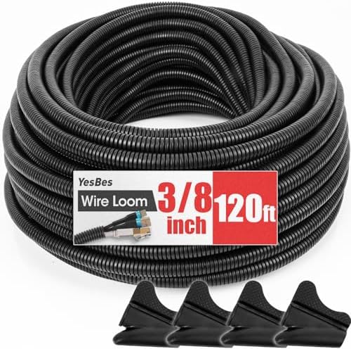 120 FT Wire Loom 3/8 Inch, Split Wire Loom Tubing Wire Conduit, Wire Protector Tubing – Black by YesBes