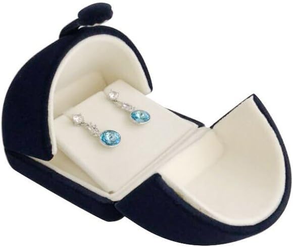 Navy Blue Velvet Premium Grade Jewelry Box for Earrings Necklace Double Layer Modern Unique Design Packaging Gift for Her (Jewelry is not included)