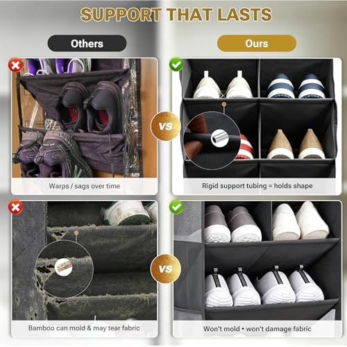 HOMELUX THEORY Hanging Shoe Organizer for Closet, 6-Tier, 120D, Light Gray - Image 6