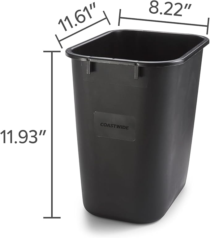 COASTWIDE Professional Indoor Trash Can Without Lid, Black Soft Molded Plastic, 3.5 Gallon