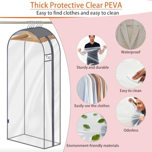62" Clear Garment Bags for Hanging Clothes 10" Side Gusset, Suit Bags for Closet Storage, Suit Cover for Shirts Coats Dresses (24"X62"X10" 3Pack) - Image 6