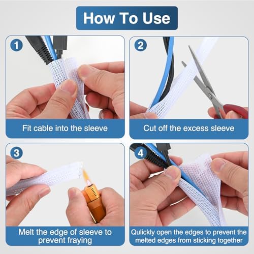 Nilight Cable Sleeve, 10ft-1/2inch Cord Management Sleeves White Wire Loom - Image 4