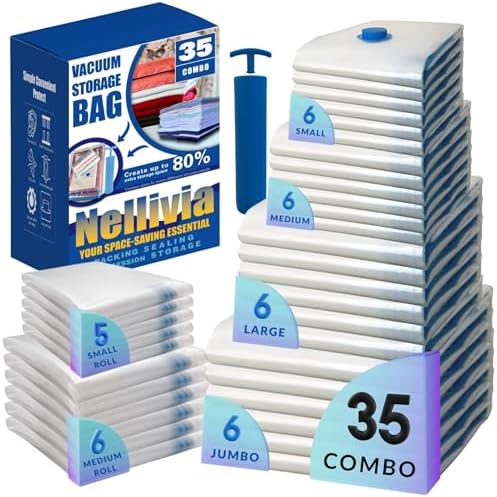 Vacuum Storage Bags with Hand Pump, Vacuum Seal Space Saver Bags, 35 Combo by Nellivia