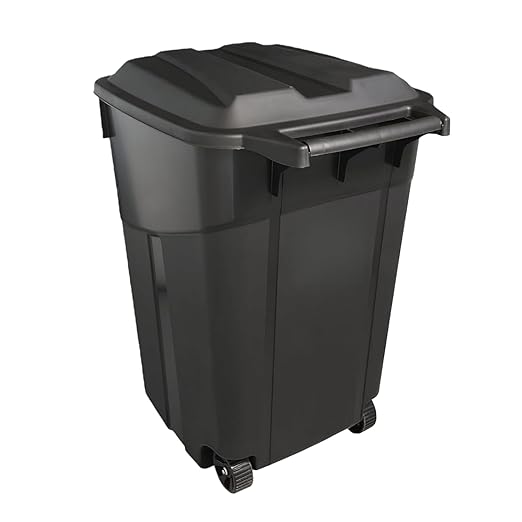 32 Gallon Outdoor Trash Can with Lid, Heavy-Duty Wheeled Garbage Bin for Backyard, Deck or Garage, Black, Can with Attached Snap Lock Lid and Heavy-Duty Handles (32 Gallon)