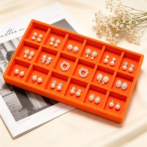 Velvet Jewelry Trays for Drawers, Orange 18 Grids - Image 5