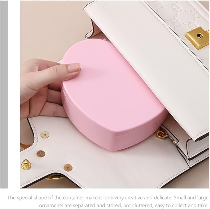 Cabilock 4 PCS Heart Shape Double Layer Jewelry Box with Mirror, Portable Jewelry Organizer Case for Earrings Rings Necklaces Desk Topper Organizer, Pink