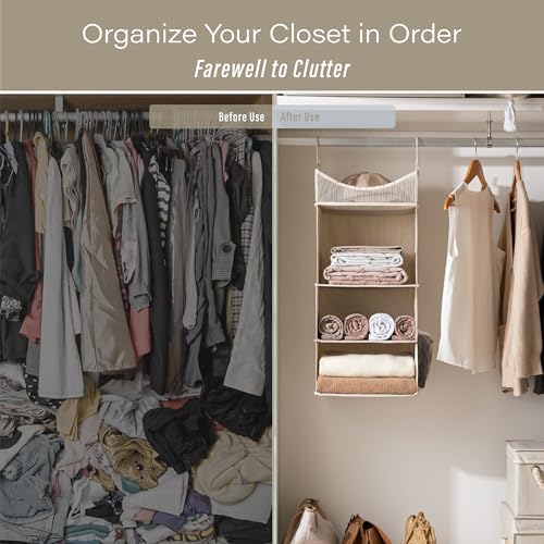 StorageWorks 3-Shelf Hanging Closet Organizer with Half Compartment, Ivory - Image 6