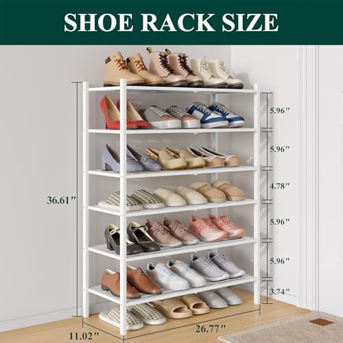 Smiry Bamboo Shoe Rack, 5 Horizontal Slats, 6 Tier - 26.8" Wide, White - Image 2