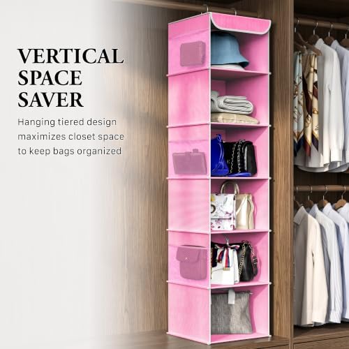 Simple Houseware 6 Shelf Hanging Closet Organizer, Pink - Image 7