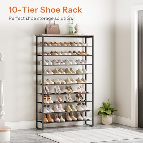 HOOBRO 10-Tier Shoe Rack for Entryway, 39.4" L Shoe Storage Organizer, Large Capacity Shoe Shelf for Closet, Front Door Entrance, Hallway, Holds 45-50 Pairs of Shoes, Greige and Black BG171XJ01 - Image 3