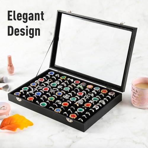 Pangkeep Ring Organizer Display Case,Black Jewelry Storage Tray,100 Slots - Image 2
