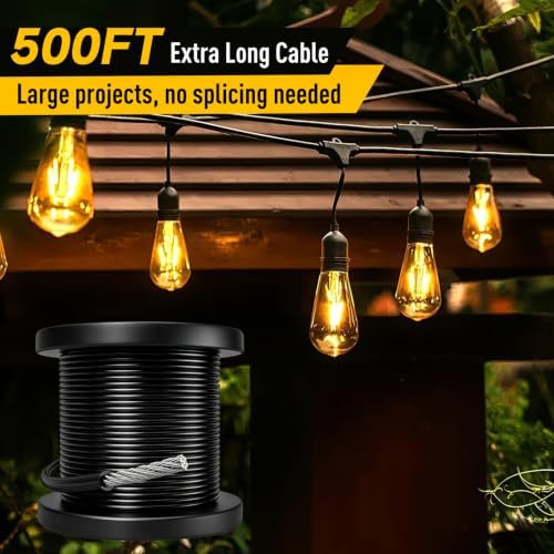 Vinyl Coated Wire Rope 304 Stainless Steel Coated Wire Cable-Black, 1/16" OD to 3/32" x 500FT, with 200 Pcs Crimping Sleeves-Cable for String Lights, Suitable for Clotheslines - Image 4