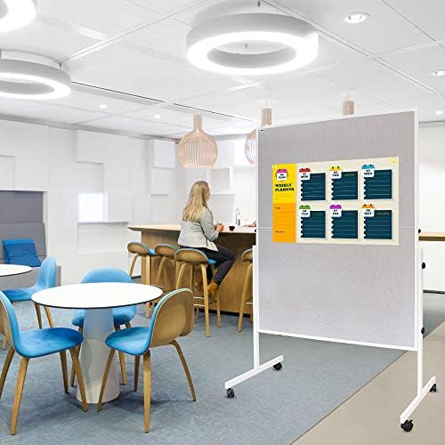 XIWODE 48 x 60 Inch Foldable Gray Felt Bulletin Board Room Divider with Wheels, Movable Privacy Partition Wall, Neutral Tone Mobile Pin Board Screen Fold Down for Storage, for Office Classroom - Image 5