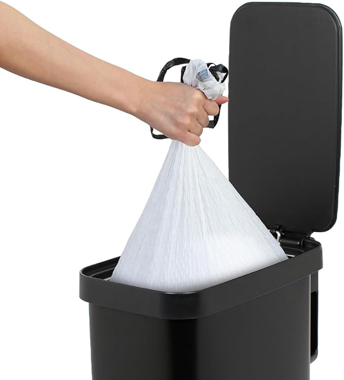 Glad Slim Trash Can with Clorox Odor Protection - Narrow Kitchen Garbage Bin with Soft Close Lid, Step On Foot Pedal and Waste Bag Roll Holder, Black, 12 Gallon/45 Liter