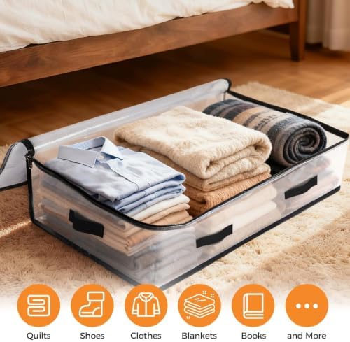 2 Pack Under Bed Storage Bags, 75L Foldable Clear Containers with Handles - Image 4