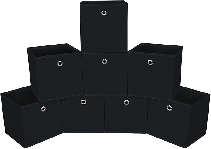 Foldable Storage Cubes Bins ,11 Inch Cloth Storage Cube Fabric Storage Box Cubes Organizer Baskets with Handles for Home Organizer Set of 8 (Black)