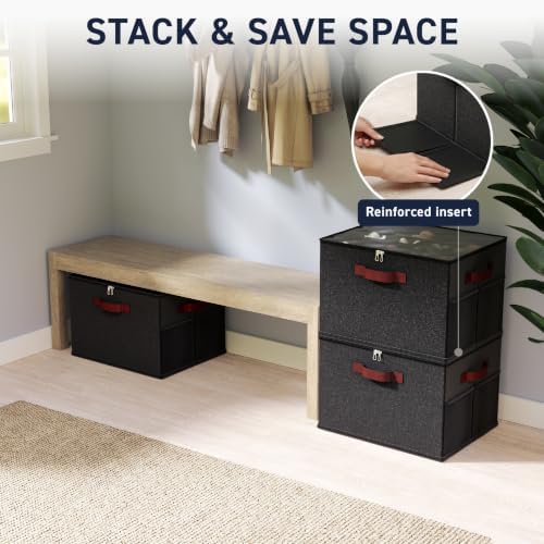 Ornavo Home Large Shoe Storage Organizer Bins 2 Pack, Foldable Linen, Black - Image 5