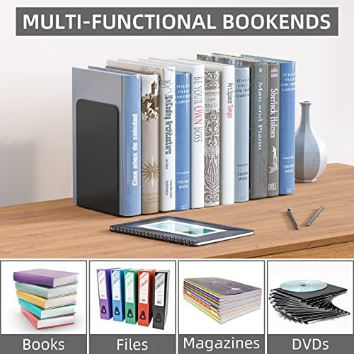 VFINE Bookends 4 Pairs, Black Metal Book Ends, Bookends for Shelves, Book Stopper for Heavy Books, Book Dividers for Home Office School Supplies - Image 6