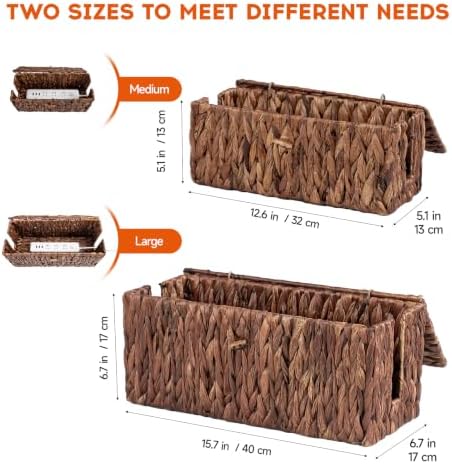 Cable Management Box with Lid, 2Pack Handwoven Real Water Hyacinth Cord Hider Organizer Boxes,2 Side Open Slots Storage Box to Hide Cords Power Strip for Desk, Floor, Office - Image 5