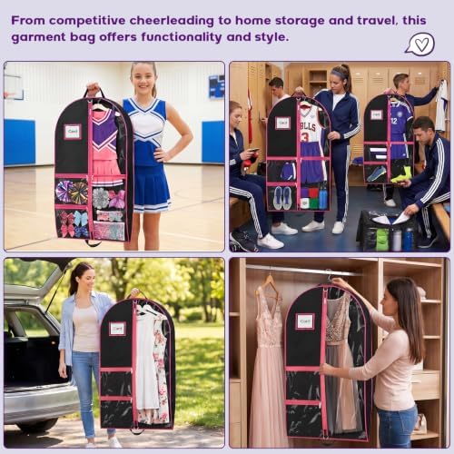 Dance Garment Bags for Dancers, 40" Garment Bags for Hanging Clothes with 3 Clear Zipper Pockets, Cheer Uniform Garment Bag for Suits, Travel & Sports Jersey (Black Pink, 2 Pack (40 inches)) - Image 4