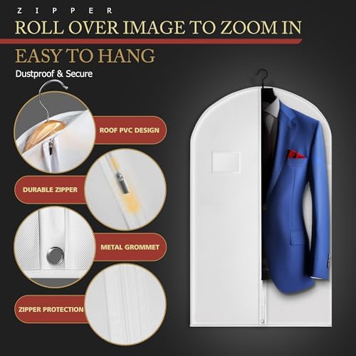 Hleelomi 1 Pack 40-in Garment Bag for Hanging Clothes Suit Bag White - Image 2