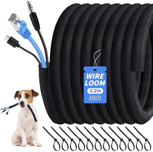 30ft - 1/2in Split Braided Sleeve Cable Management, Self-Wrapping by Oleitodh