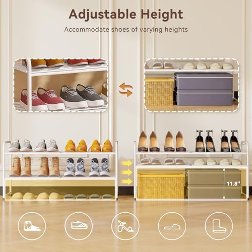 Heavy Duty Metal Shoe Rack Stainless Steel Shoe Organizer Shelf, White - Image 7
