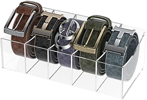 Belt Organizer, Acrylic Belt Storage Holder for The Closet and Drawer, 5 Compartments Belt Container Clear Display Case for Tie and Bow Tie by KDSKSCKITCHENWRAPORGANIZER