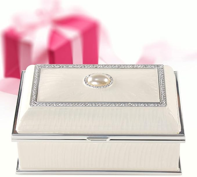 LASODY Rectangular Pearl Metal Jewelry Box Jewelry Organizer Box Jewelry Chest,Trinket Boxes For Women,Mother Day Anniversary Wedding Gifts
