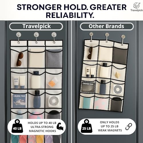 Cruise Ship Magnetic Door Organizer, Over The Door Organizer For Cruise Cabins, Magnetic Shoe Rack - 3 Strong Anti-Scratch Magnets - 15 Large Durable Pockets To Store Cruise Essentials 2026 - Image 3