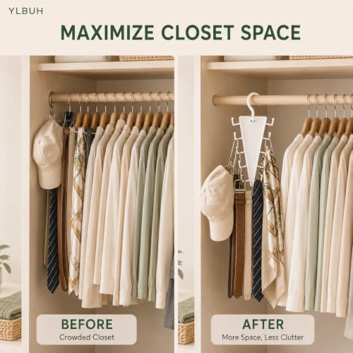 V Shaped Double-Sided Closet Organizer Hanger, 360° Rotating Multi-Layer Vertical Clothes Storage Rack with 12 Hooks, Space Saving Organizer for Hats, Scarves, Belts, Bags and Ties (6PC) - Image 4