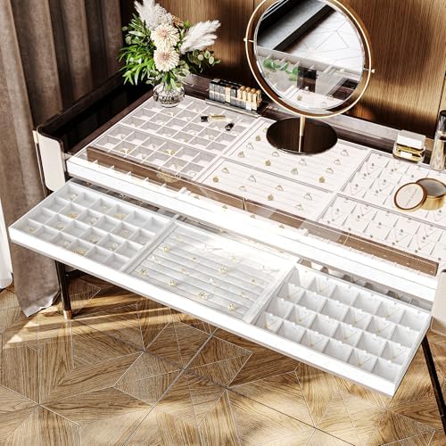 24-Grid PU Leather Jewelry Tray for Ring & Earring Storage White - Image 4