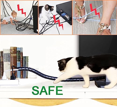 Large PC Cable Management Tube Sleeve Under Desk Wire Organizer for Cords 2 PCS Black, 1.1 inch -5 ft EZ Spiral Cable Wrap Cover Bundler w/Clips for TV Office, Pet Proof Cable Protector - Image 4