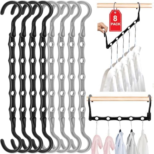 Closet Organizers and Storage, 8 Pack Stronger Space Saving Hangers for 40 Clothes, College Dorm Room Essentials for Guys Girls, Clothes Hanger with 5 Holes, Closet Storage, Magic Home Organization by HAOWWLAISpaceSavingHangers
