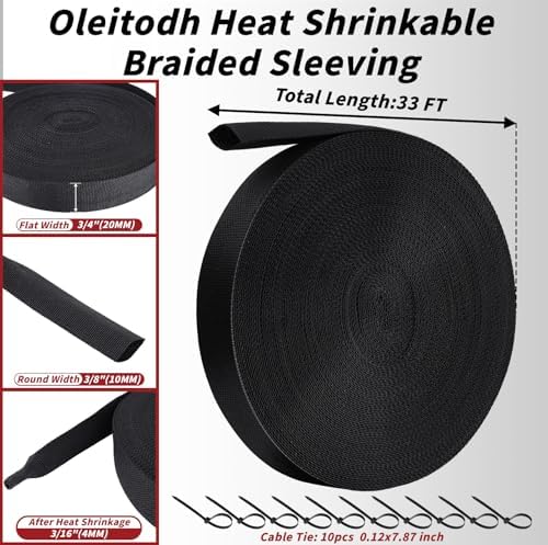 Oleitodh 33 ft 3/8 in 2:1 Heat Shrink Braided Sleeving, Black - Image 2